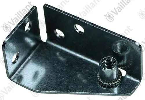 Metallhalter von Vaillant mit rechteckiger Form, zwei Löchern zur Befestigung und einem gewindeten Anschluss. Geeignet für die Montage.